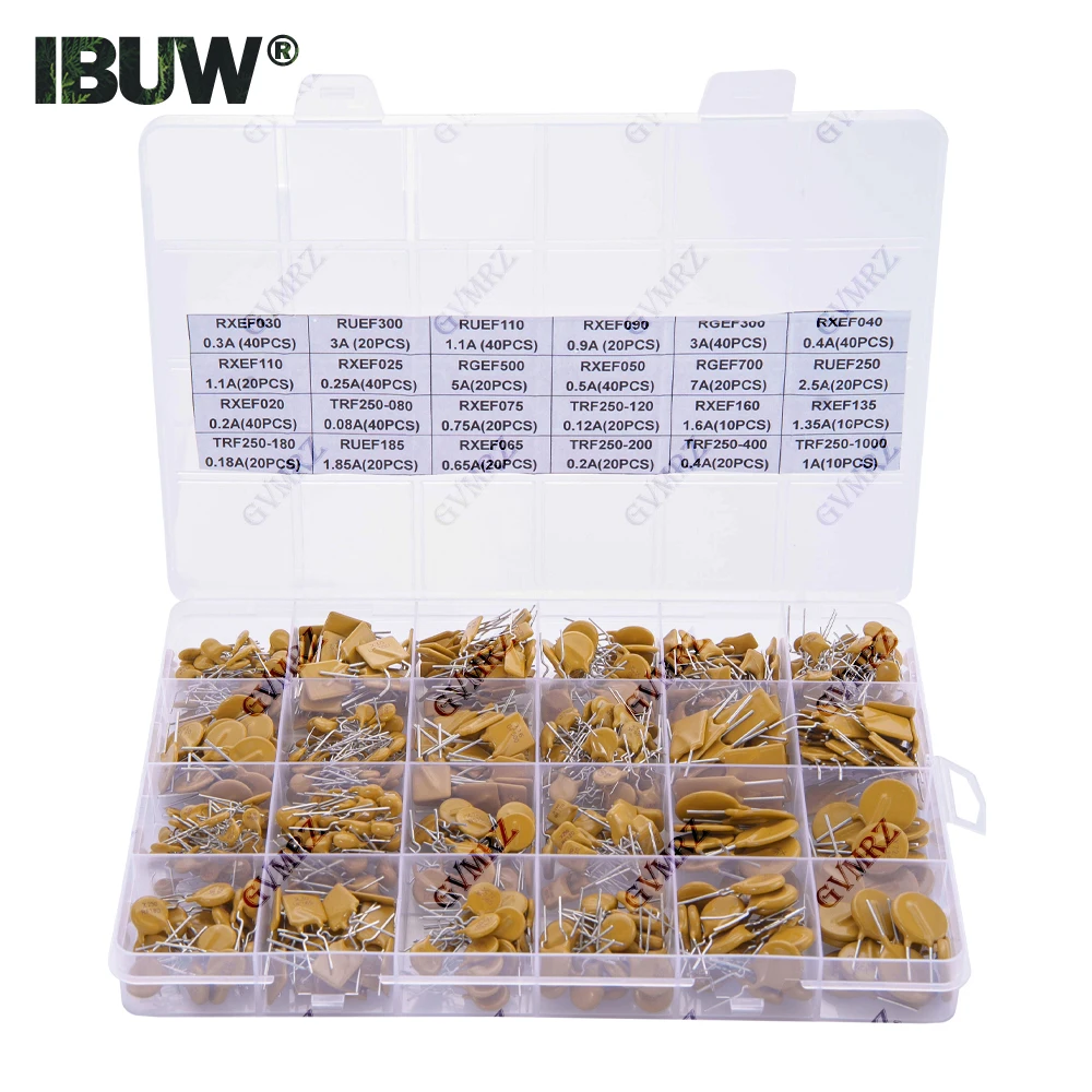 610PCS-24Values Self-Recovery Fuse Assorted PPTC KIT 0.05A 0.1A 0.2A 0.25A 0.3A 0.4A 0.5A 0.75A 0.9A 1.1A 1.35A 2A 2.5A 3.75A