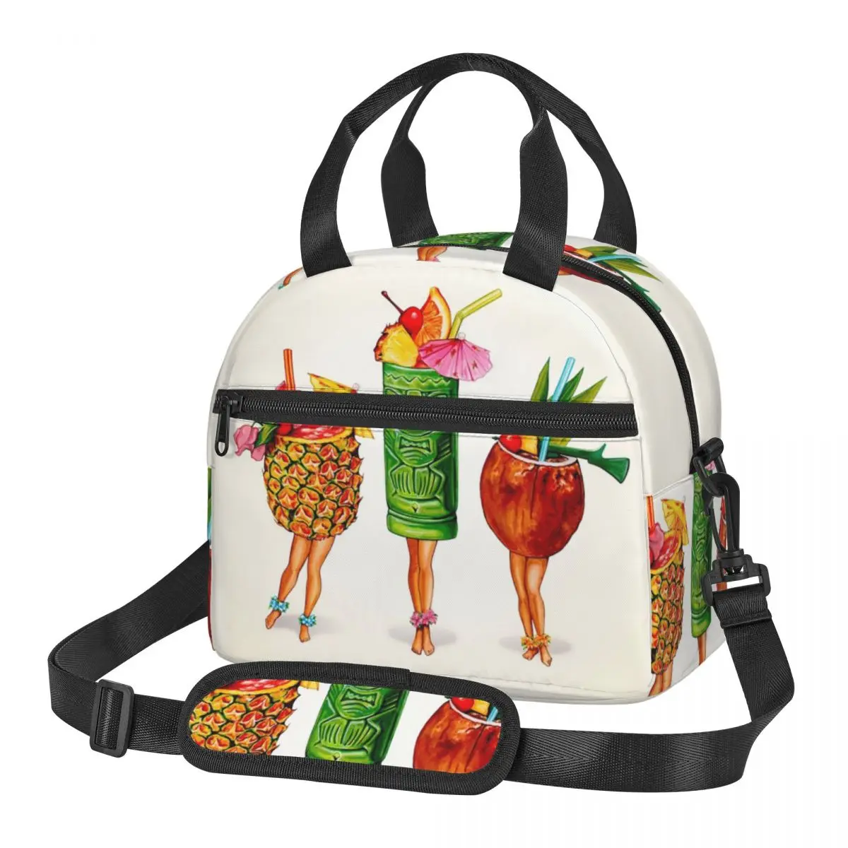 Tiki Cocktail Pin-Up Lunch Bags Insulated Bento Box Leakproof Lunch Tote Picnic Bags Cooler Bag for Woman Girl