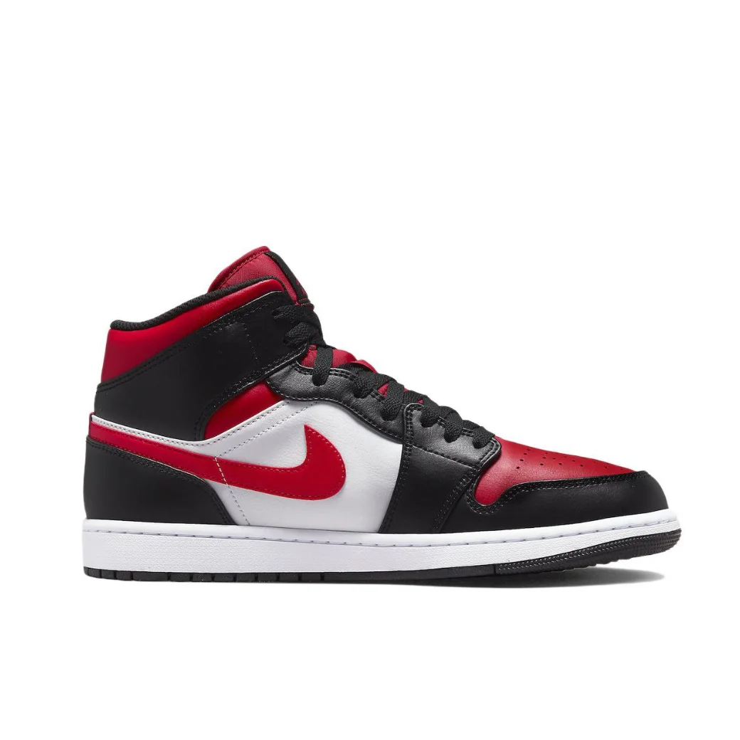 Nike Original Air Jordan 1 Mid Mens Retro Classic Basketball Sneakers Klassiek Zwart en Rood Colorway