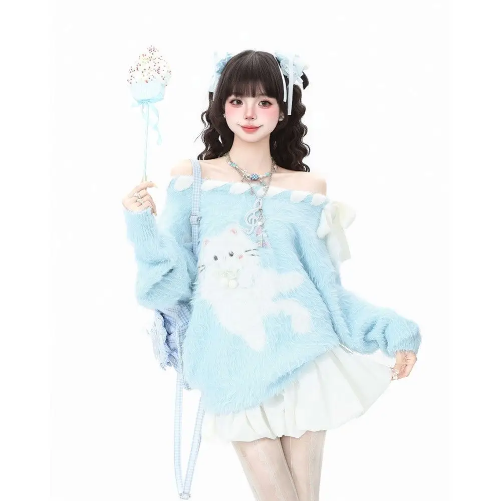 

Japan Mink Strap Cute And Sweet Kitten Pattern New Knitted Sweater Autumn And Winter Top