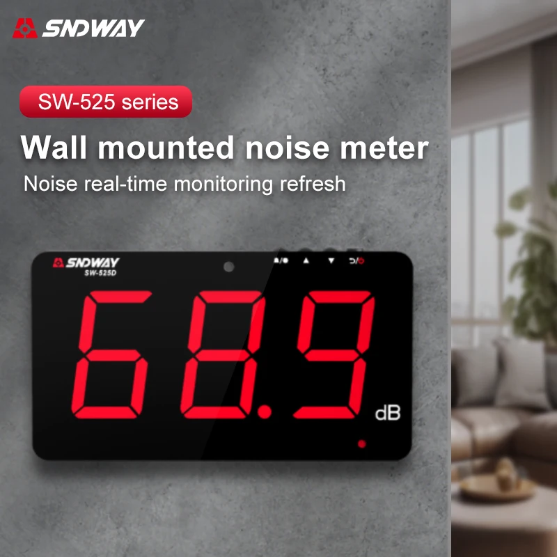 

SNDWAY SW-525 30-130dB Digital Sound Level Meter Wall Mounted Noise Decibel Meter dB Detector Professional Decibelimeter wall