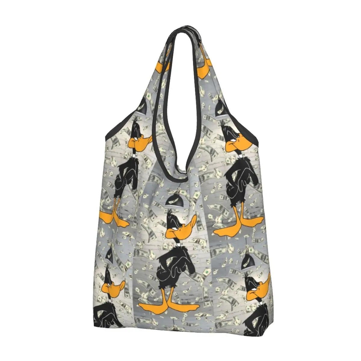 Custom Disney Daffy Duck Shopping Bag Women Portable Large Capacity Grocery Animation Cartoon Tote Shopper Bags