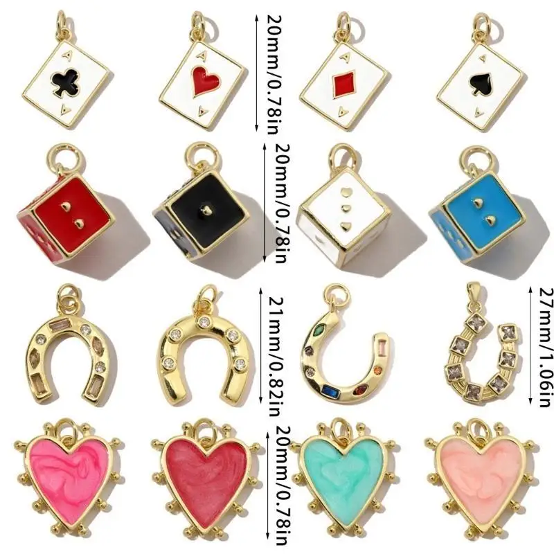 9HJK 3PCS HEART/Horseshoe/DICES PENDANTANTS لصياغة قلادة المجوهرات وأقراط سحر الملحقات العصرية