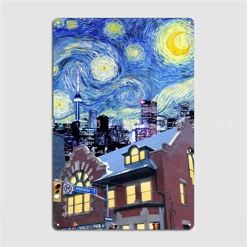 Starry Night Toronto Van Gogh Skyline Illustration Poster Metal Plaque Club Plaques Create Kitchen Tin Sign Poster