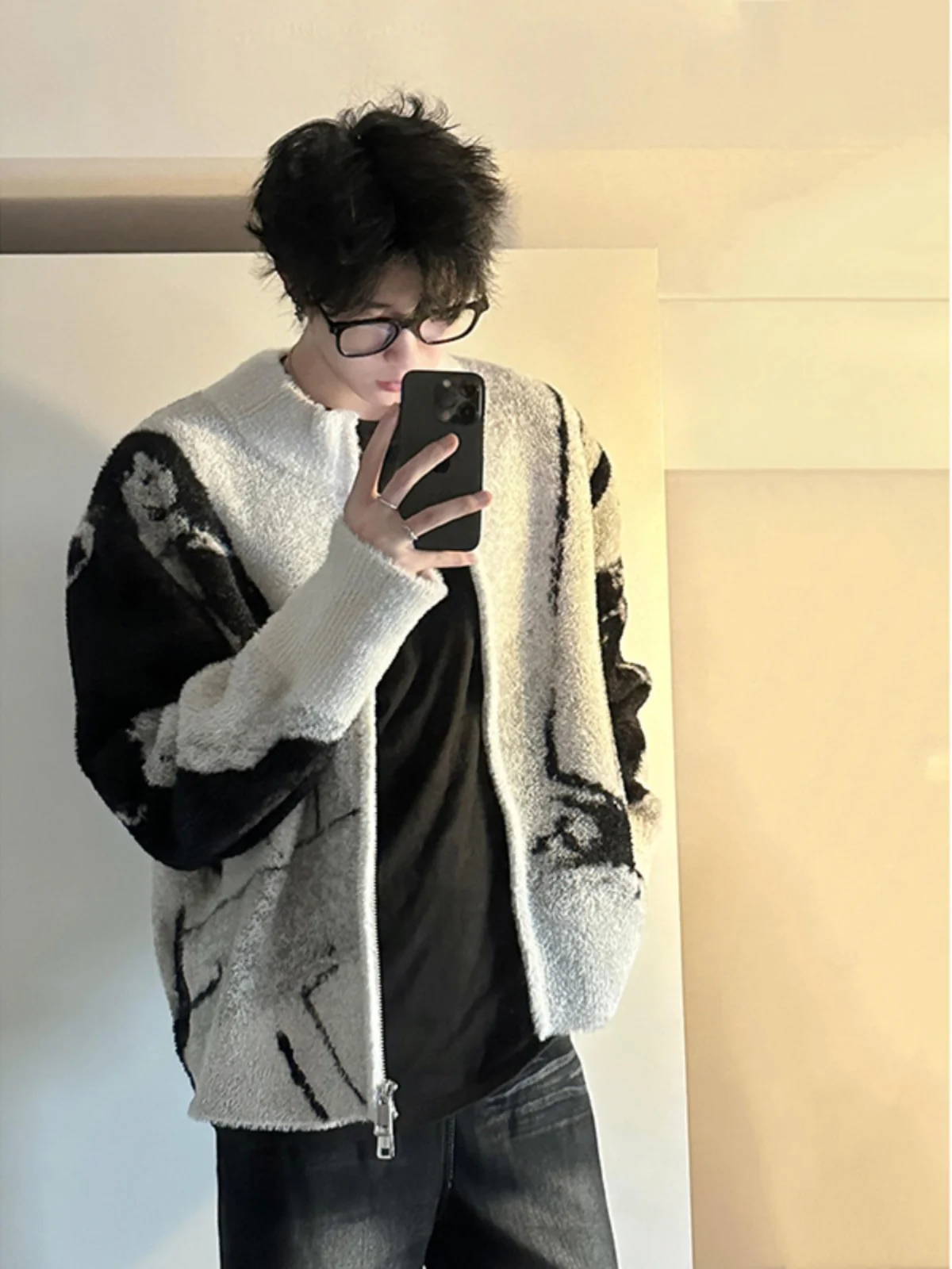 

ay Thorn Embroidered Knitwear Spring Autumn Men's Sle Cleanfit American Trendy Lazy Faion Knitted irt Casual Top