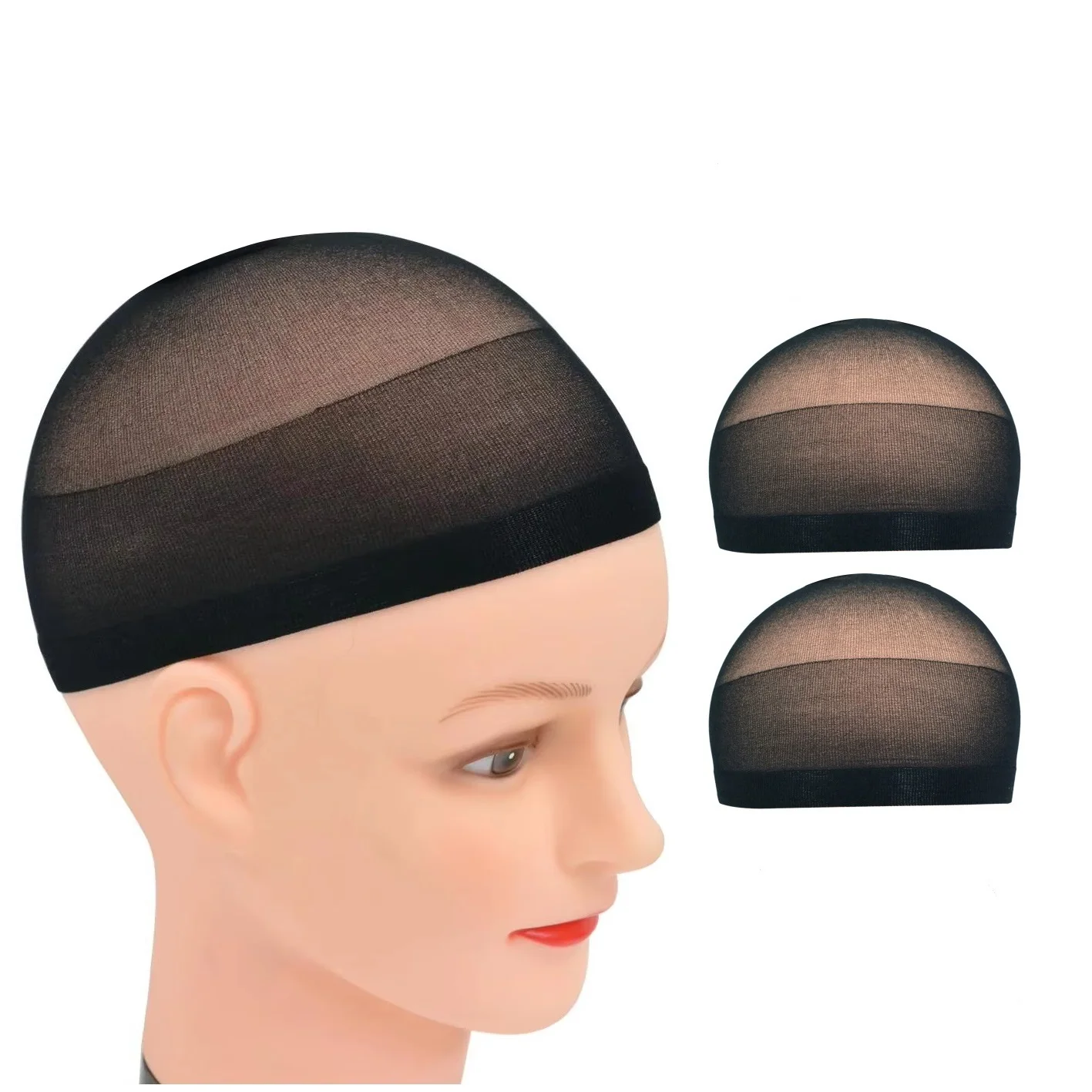 24 Pcs Invisible Stocking Wig Cap Beige/Black Elastic Mesh Dome Wig Caps for Making Wigs Nylon Hair Nets