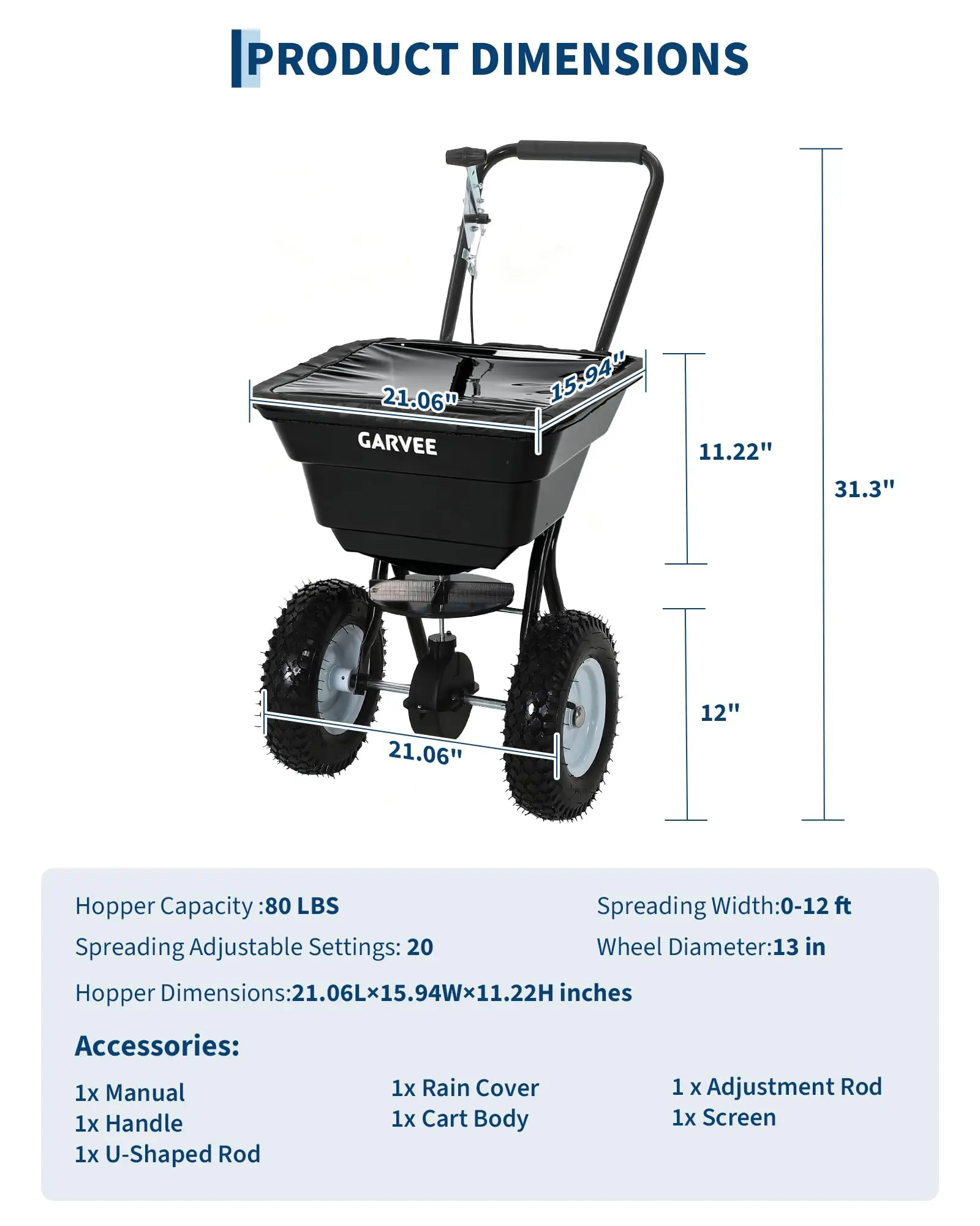 80 LBS Push Broadcast Spreader With 12FT Spreading Width 13Inch All-Terrain Wheels Adjustable Flow Control Heavy Duty Walk Behind Lawn Spreader For Fertilizer Grass Seed Ice Melt Salt - view 4