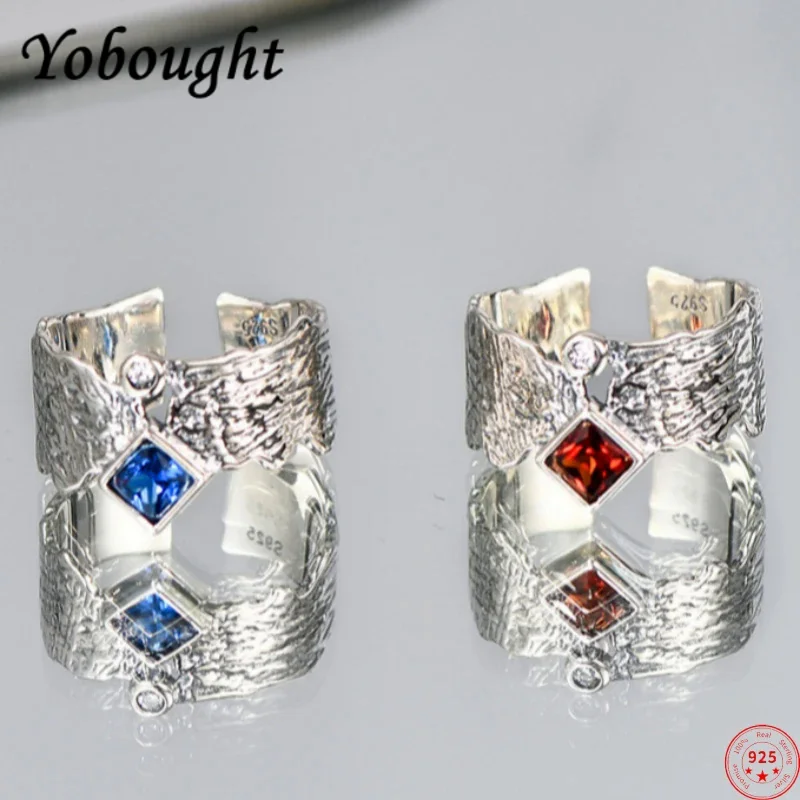 

S925 Sterling Silver Rings For Women Men New Fashion Geometric Wave Pattern Rhombus Garnet Zircon Simple Jewelry Christmas Gift