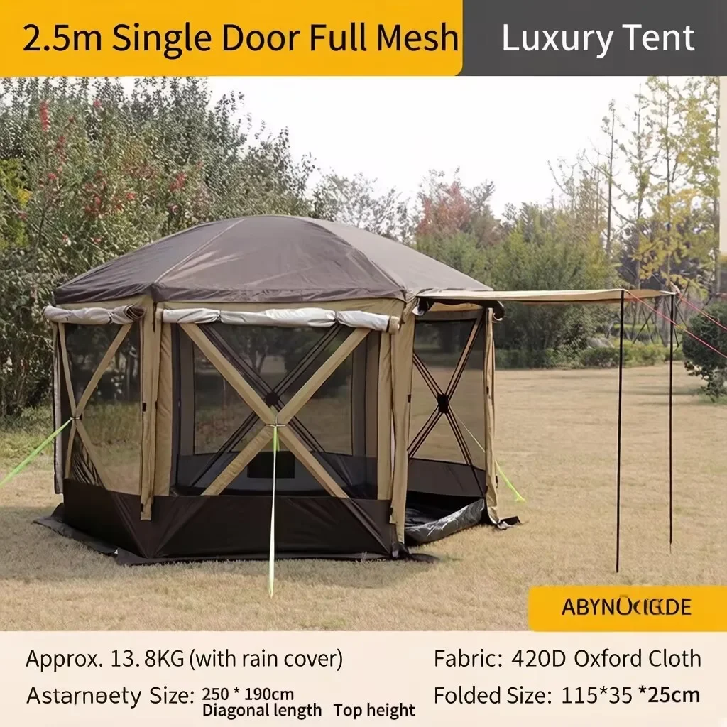 

Outdoor Large Canopy Hexagonal Tent Four Seasons Oxford Cloth QuickStart SelfDrive Overnight WarmKeeping