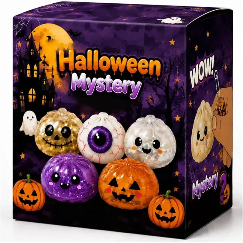 Halloween Ghost Dumpling Squishy Squeeze Toy Realistic Steamed Bun Stress Relief Fidget Sensory Toy Slow Rising Soft Stress