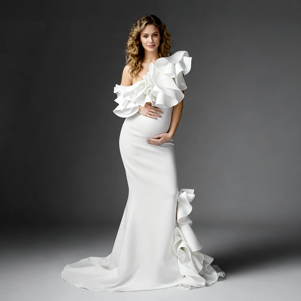 

One Shoulder Rullfes Mermaid Pregnancy Photo Shooting Dress for Photo Shoot Photography and Maternity Dresses for Photoshoot
