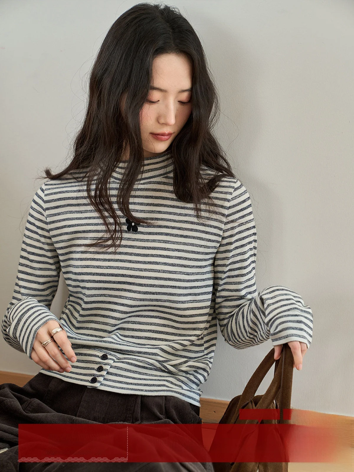 

MoZa Women's Slim Fit Long Sve T-irt High Collar Base Layer Top Color Blo Striped f High Collar Winter New Waist ...