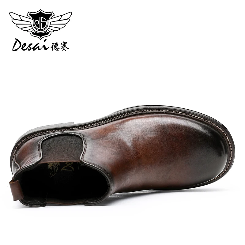 Desai Add Fur Men\'s Chelsea Boots Warm Genuine Cow Leather Handmade Shoes For Formal Dress Wedding Business Soft Outsole 2024