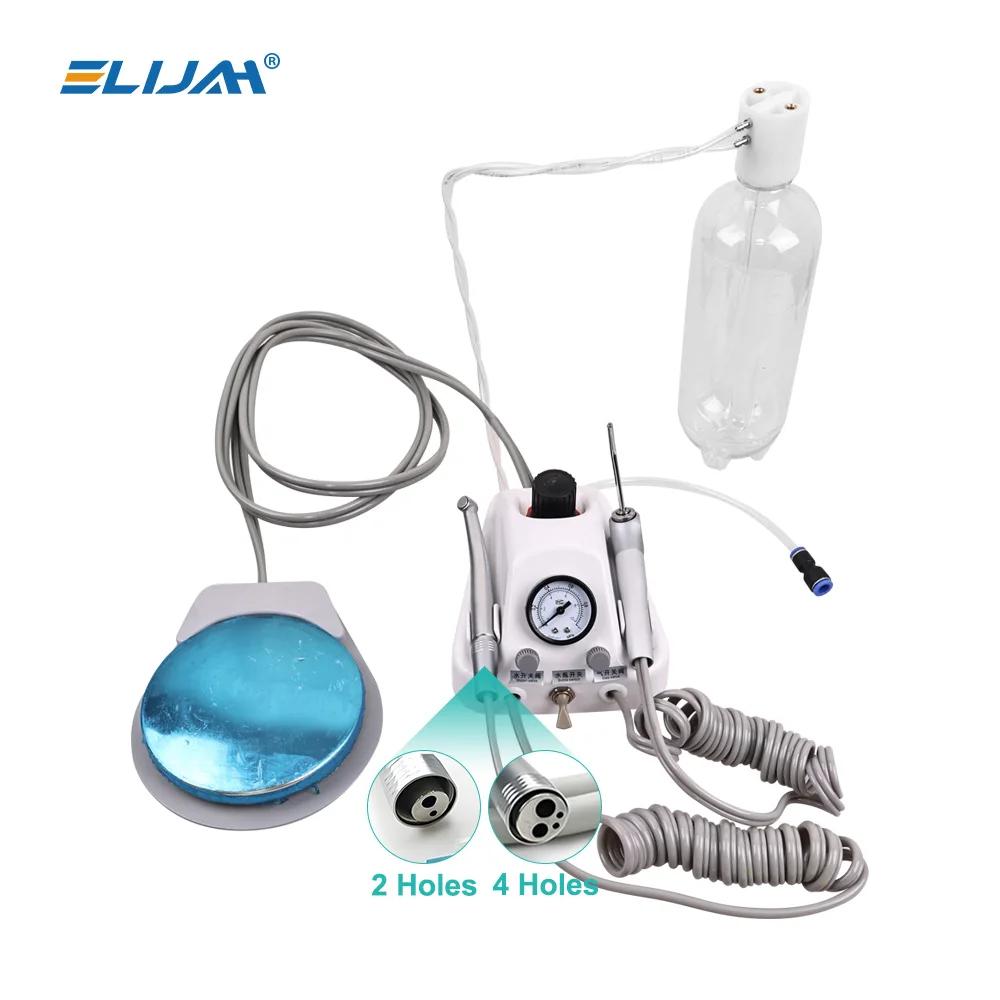 ELIJAH Portable Dental Turbine Unit Work with Air Compressor 3 Way Syringe 2/4 Holes Handpiece Tubes Teeth Whitening Dentistry