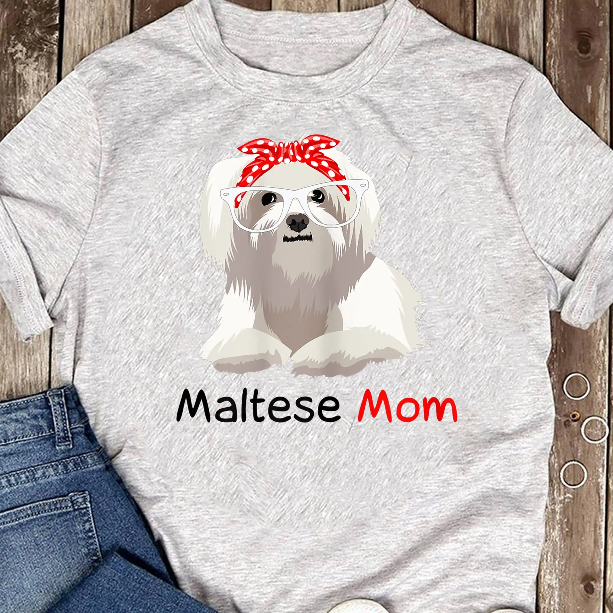 Maltese Mom Dog Bandana Pet Lover Womens T Shirt Funny Lovers Mother's Day