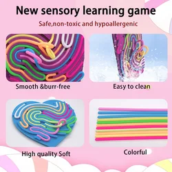 Sensory Activity Board for Kid Busy Board Motor Skills Montessori Toy Relaxing Stress Colored Silicone Rod Travel Toy Gift Boy