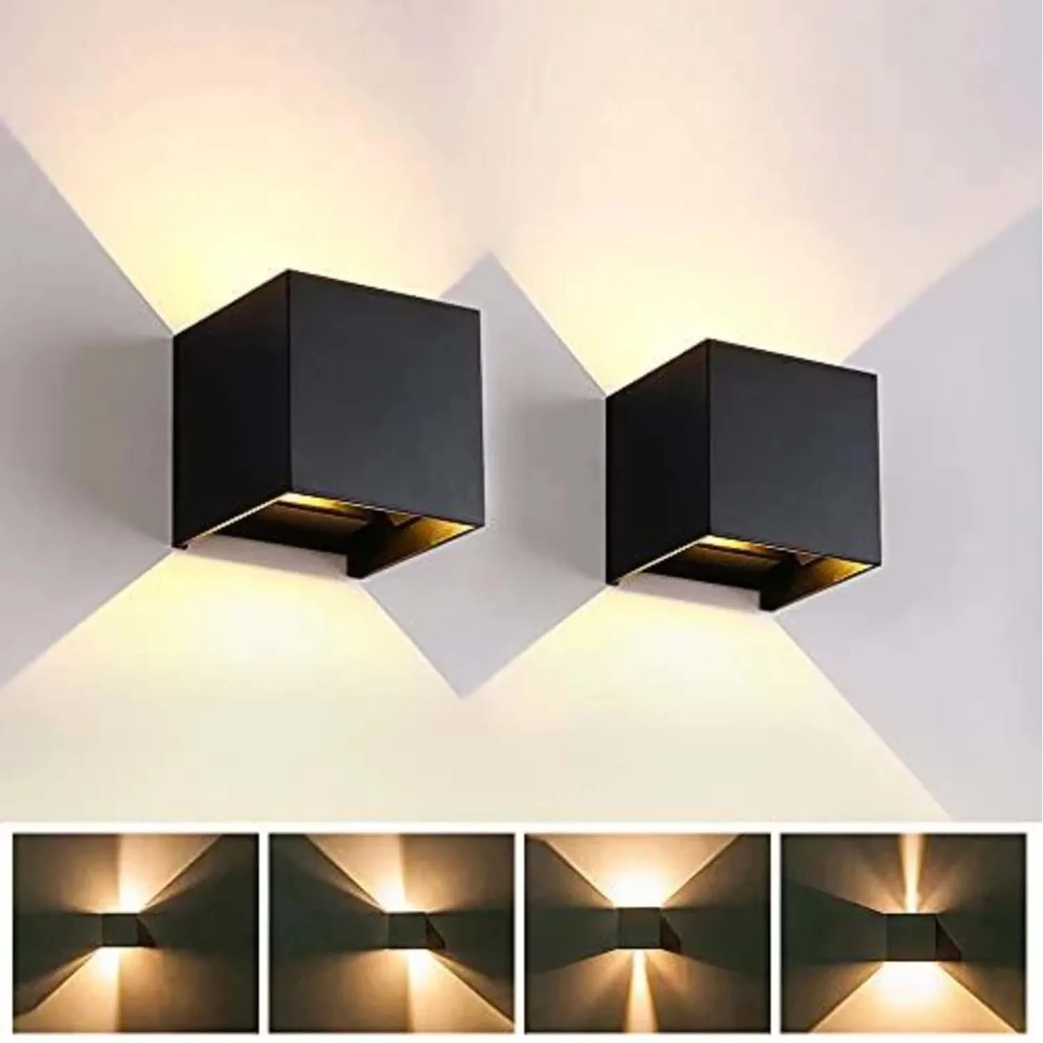 قطعتان من مصابيح الحائط السوداء، 12 وات، 2700-3500 كلفن، ضوء ملون دافئ، مصابيح حائط بزاوية شعاع قابلة للتعديل للفناء #3