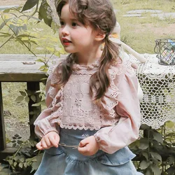 Shirts 2024 Spring Korean Children Clothing Girl Cute Casual Simple Fashion Loose Sweet Active Holiday Princess Vintage Solid