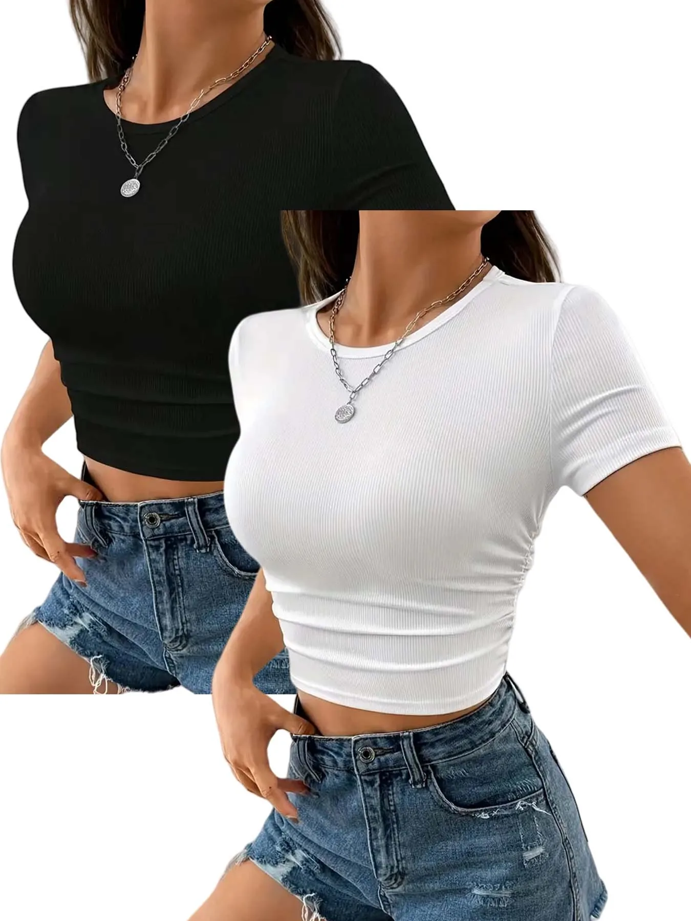 新ファッション スリムフィット 無地 丸首 半袖Tシャツ 3枚セット