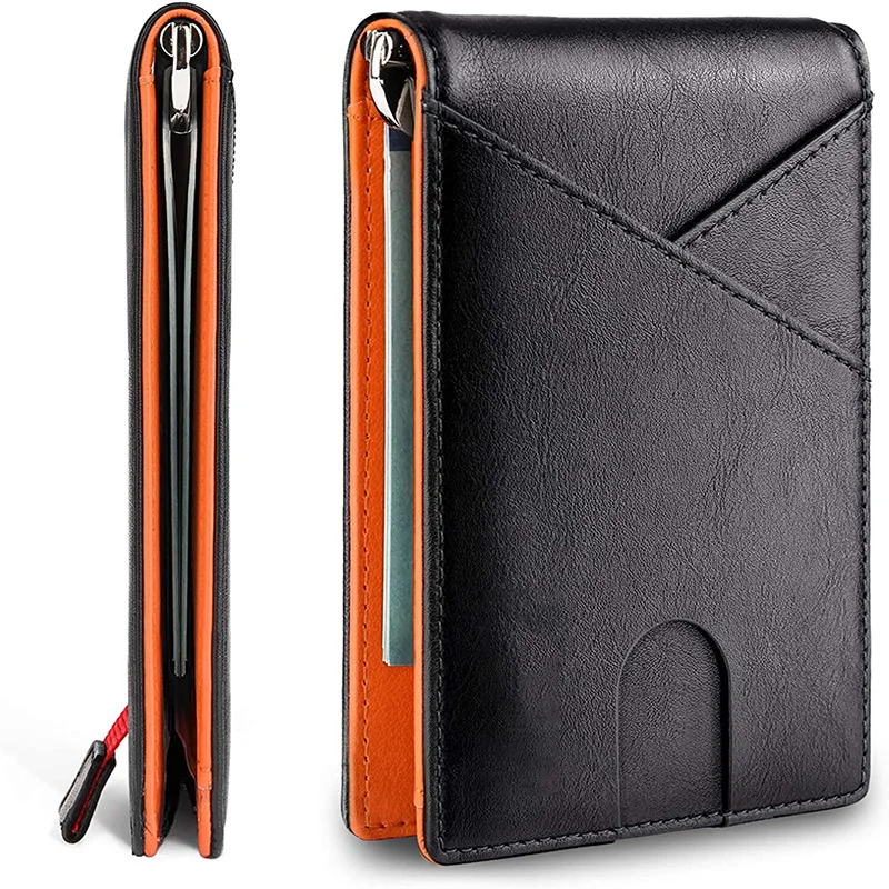 Men's Slim Thin Bank ID Credit Card Carbon Fiber Rfid Luxury Wallet Genuine Leather Small Short Purse Bag Red Black Card Holders