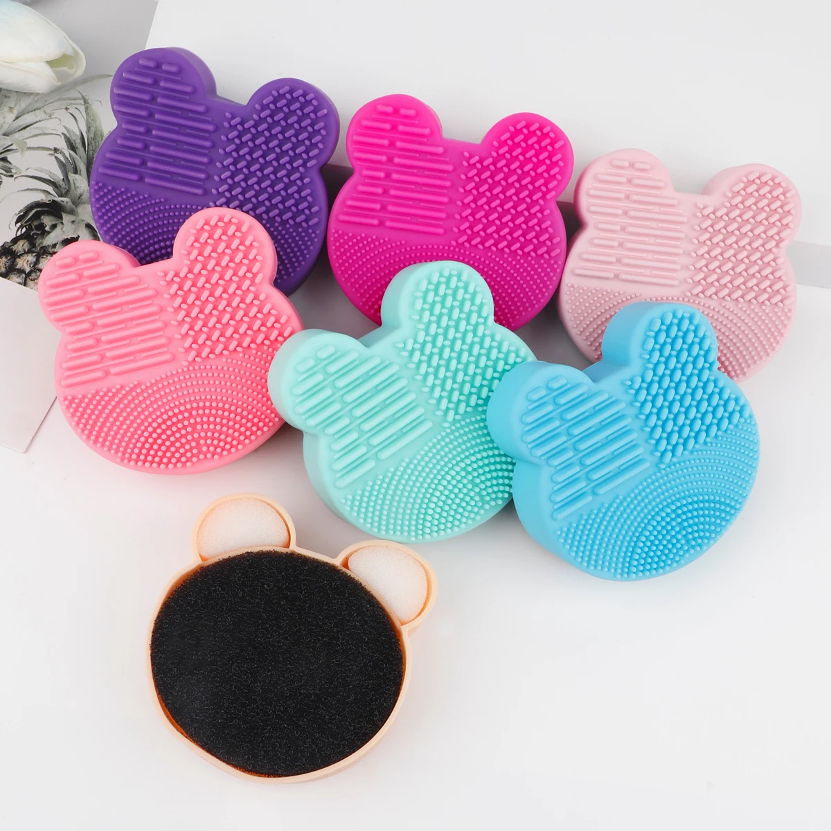 1pc Silicone Makeup Brush Cleansing Mat Wet Dry Double Use Brush Cleaner Bear Shaped Comestic Brush Washing Tool