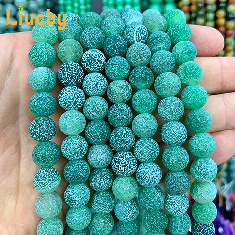 

Frost Crab Cracked Green Agates Beads For Jewelry Making DIY China Chic Accessories Earrings Charm Bracelet 15" Strand 6/8/10MM