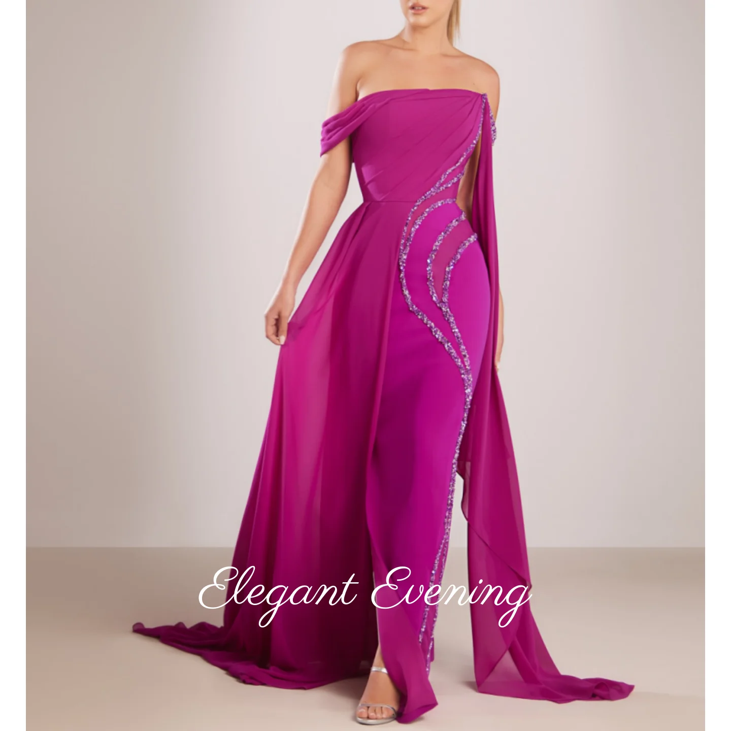 

Elegant Vintage Prom Dress Off Shoulder Crystal Beads Birthday Dress Chiffon Customized Formal Occasion Evening Party Gowns