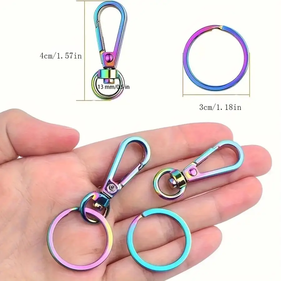 1/5/10/20/50/100pcs Multicolor [Random Color] Colorful Swivel Keyring with Snap Hook and Loop for Lanyard, Keyrings, Hardware Ma