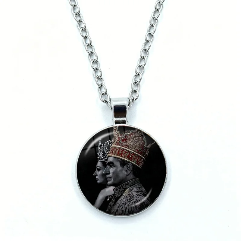 Mohammad R-Reza Pahlavi Iran Insignia Necklace for Women Jewelry Cabochon Glass Pendant Fashion Necklace