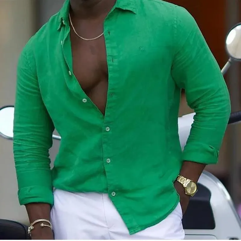 

New 2023 Men's Long Sve Casual Lapel irt Thiened Fce Spring Beach Wear Other Material00% Pure Color Ne