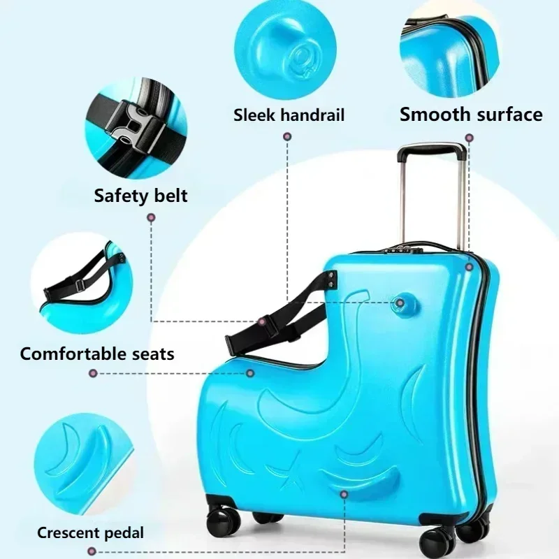 Kids Scooter Suitcase Cartoon Sit & Riding Luggage with 360° Swivel Wheel Pedal Removable Seat Belt Cabin Luggage for Boy Girl