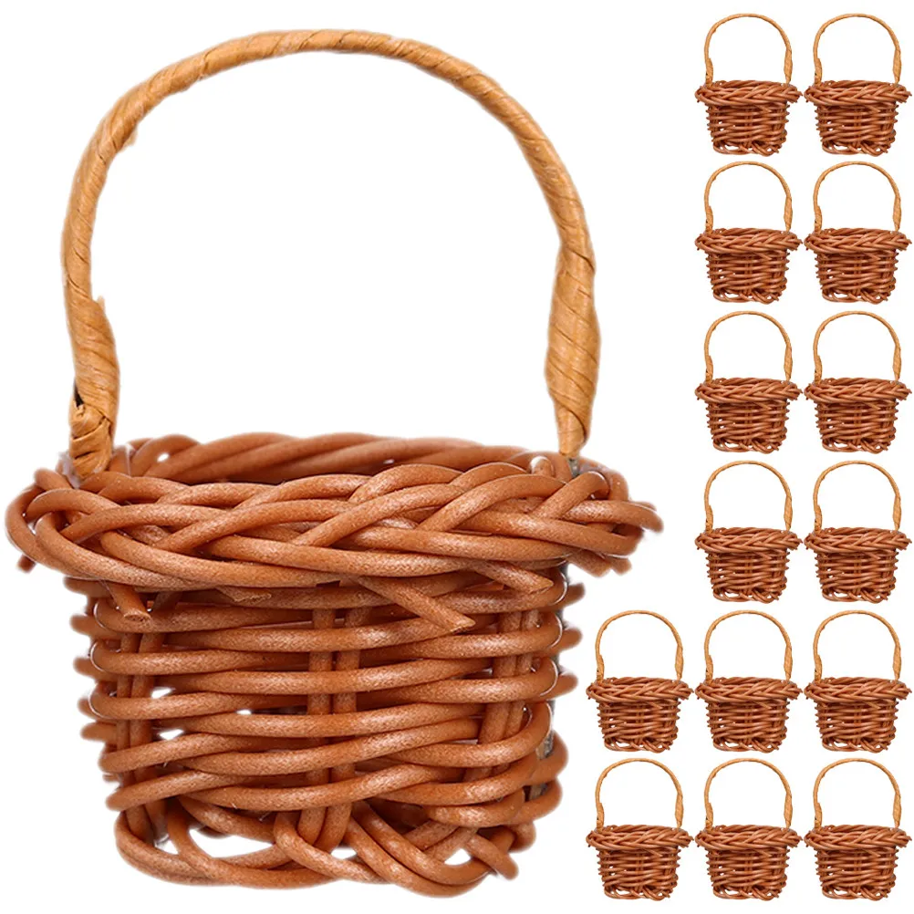 

15Pcs Micro Landscape Decor Mini Basket Natural Look Artificial Rattan Basket for Dollhouse Theme Photography Accessories