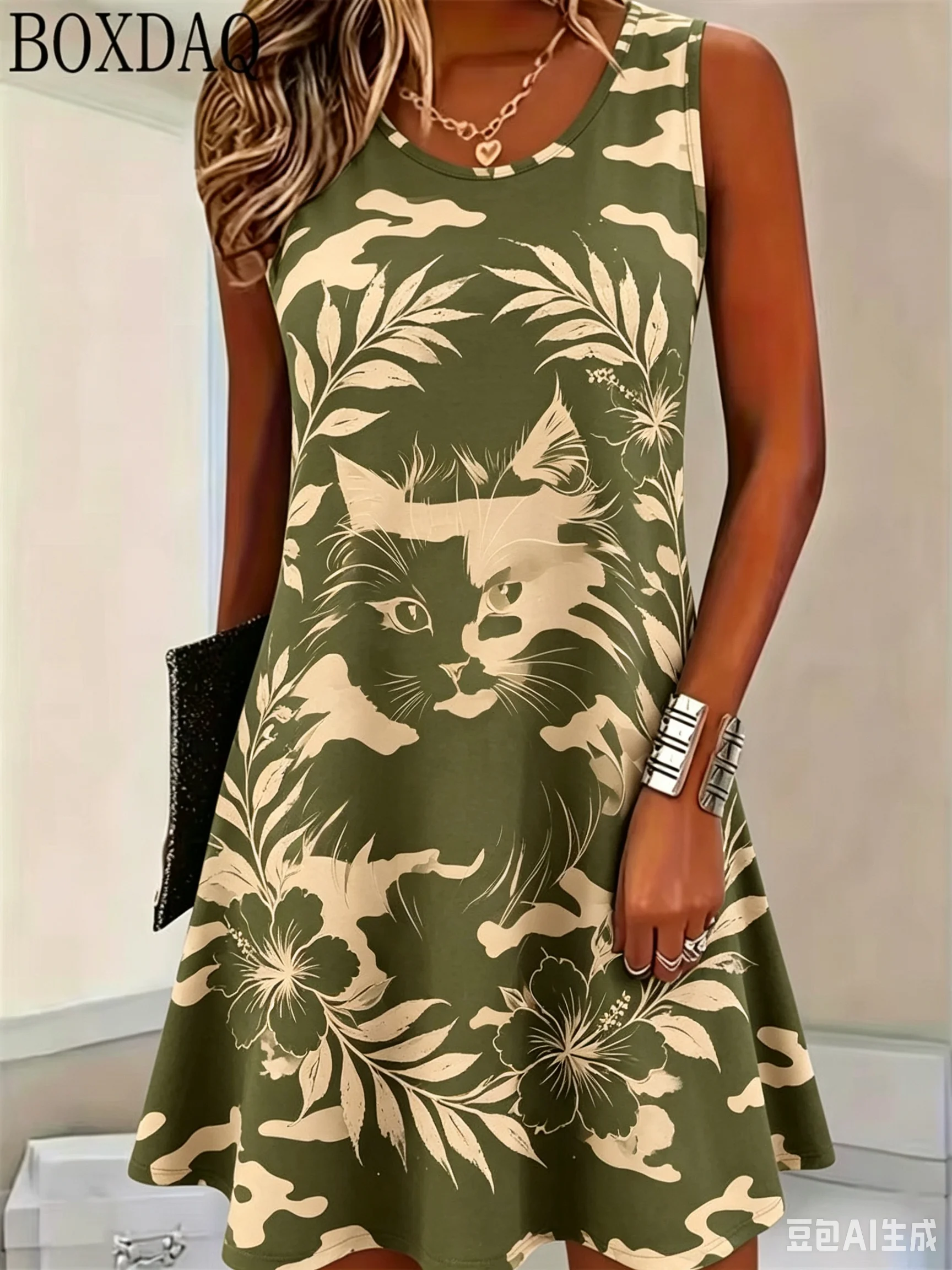 2026 Fashion Abstract Cat Pattern Women Mini Dresses Summer Sleeveless 3D Printed Street Hip Hop Ladies Sundress Plus Size Dress