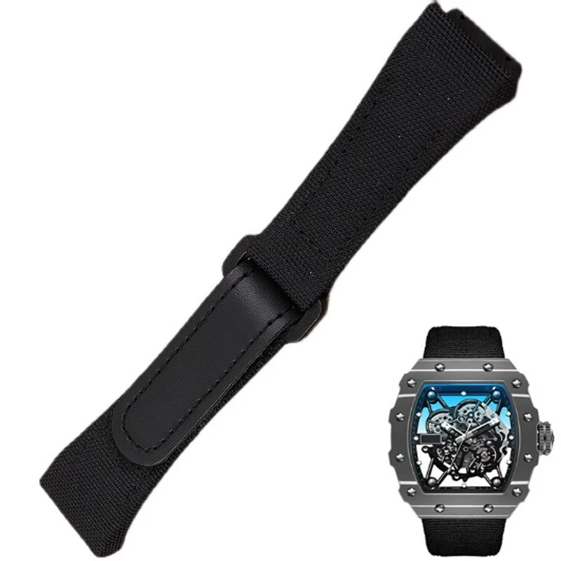 For Richard Mille Nylon Canvas 25mm 4 Stars Screwdriver Anti-Allergy Watchbands RM50 53 Series Replace Convenient Watch Strap