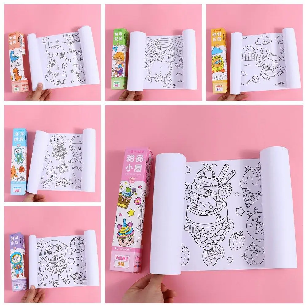 Dinosaur Drawing Roll of Paper Space Dessert Graffiti Scroll Color Filling Educational Children Coloring Paper Kindergarten