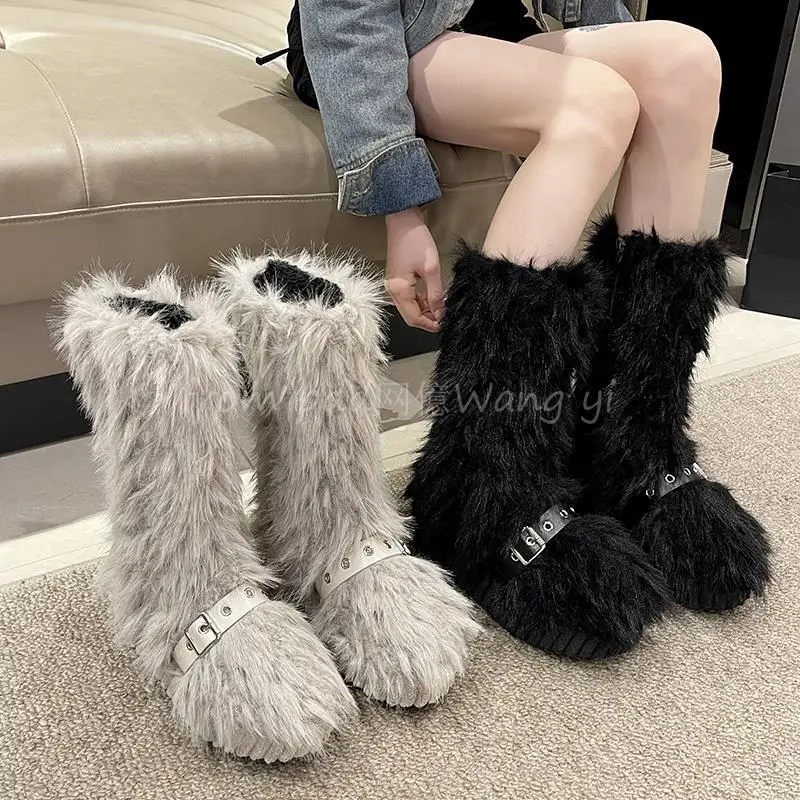 

Thick-soled fluffy snow boots women's winter piled and thickened 2024 new warm medium tube short non-slip cotton shoes