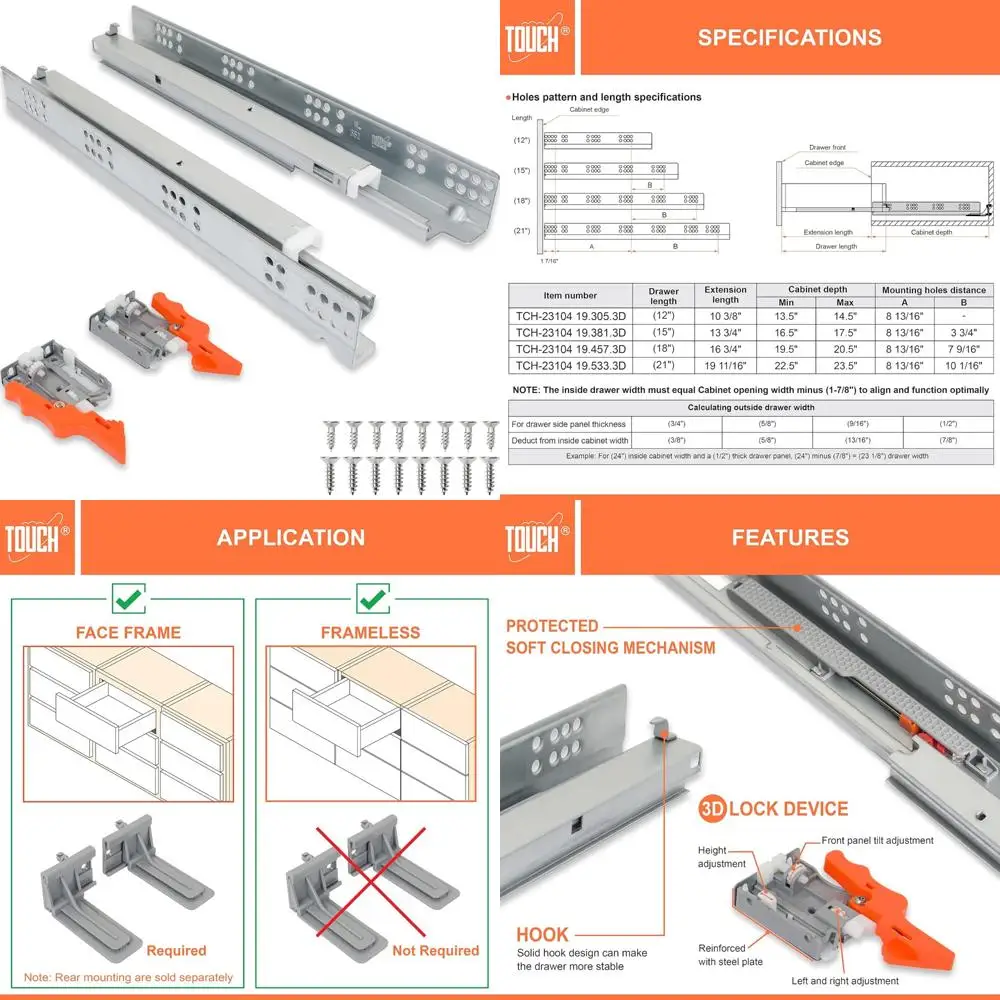 

Soft Close Under-Mount Drawer Slides, 3/4 Inch Concealed Runners for 12 Inch Drawers, 3 Pairs, Self-Closing Glides with Long Tai