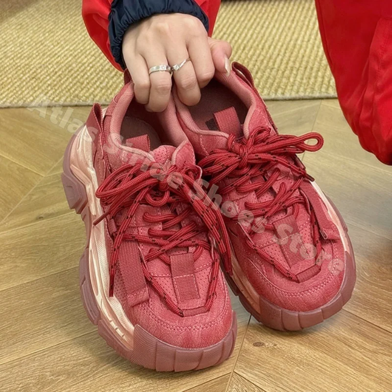 Chunky Platform Casual Lace Up Sneakers Non-Slip Thick Sole Lightweight Retro Walking Shoes Fashion Comfortable Shoes