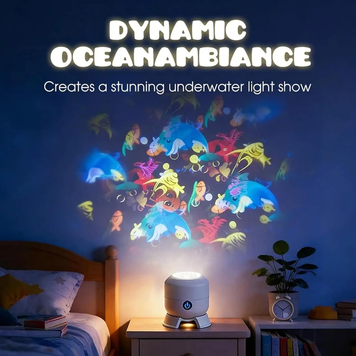 Dynamic Rotating LED Projector Light, 360° Rotating Ocean Night Light USB Dimmable Kids Projector for Bedroom Relaxation