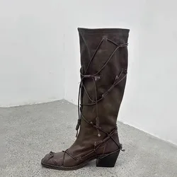 2024 Autumn and Winter New Meilad High Top Knight Boots for Women, Thick Heels, Niche, Knee High Boots, Leather Boots