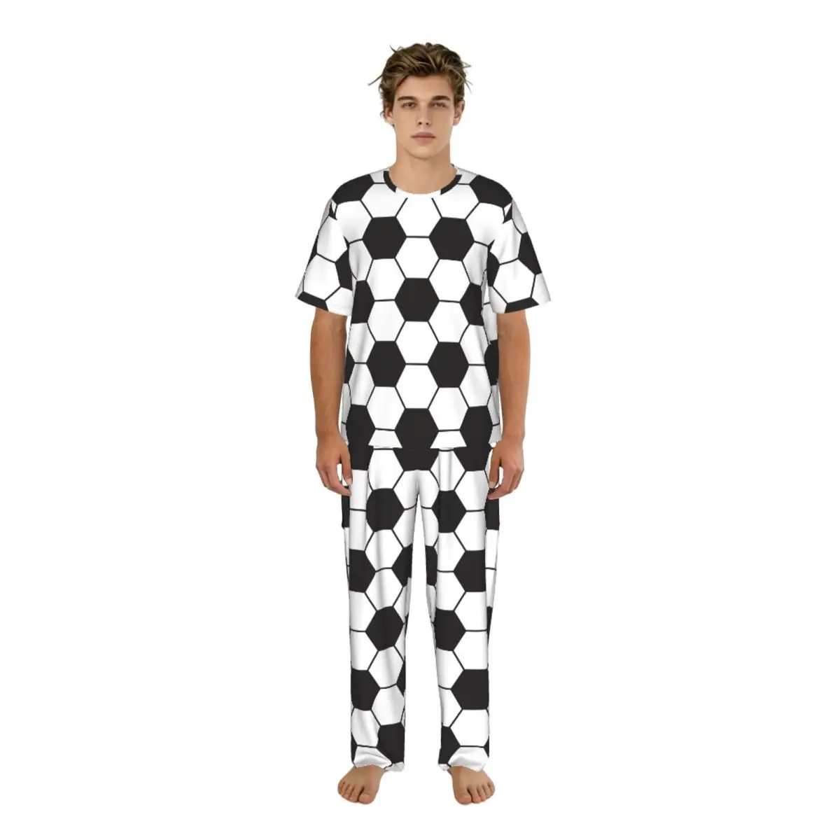 

Мужские повседневные пижамные комплекты: футболка с коротким рукавом и брюки, домашняя одежда с футбольным принтом