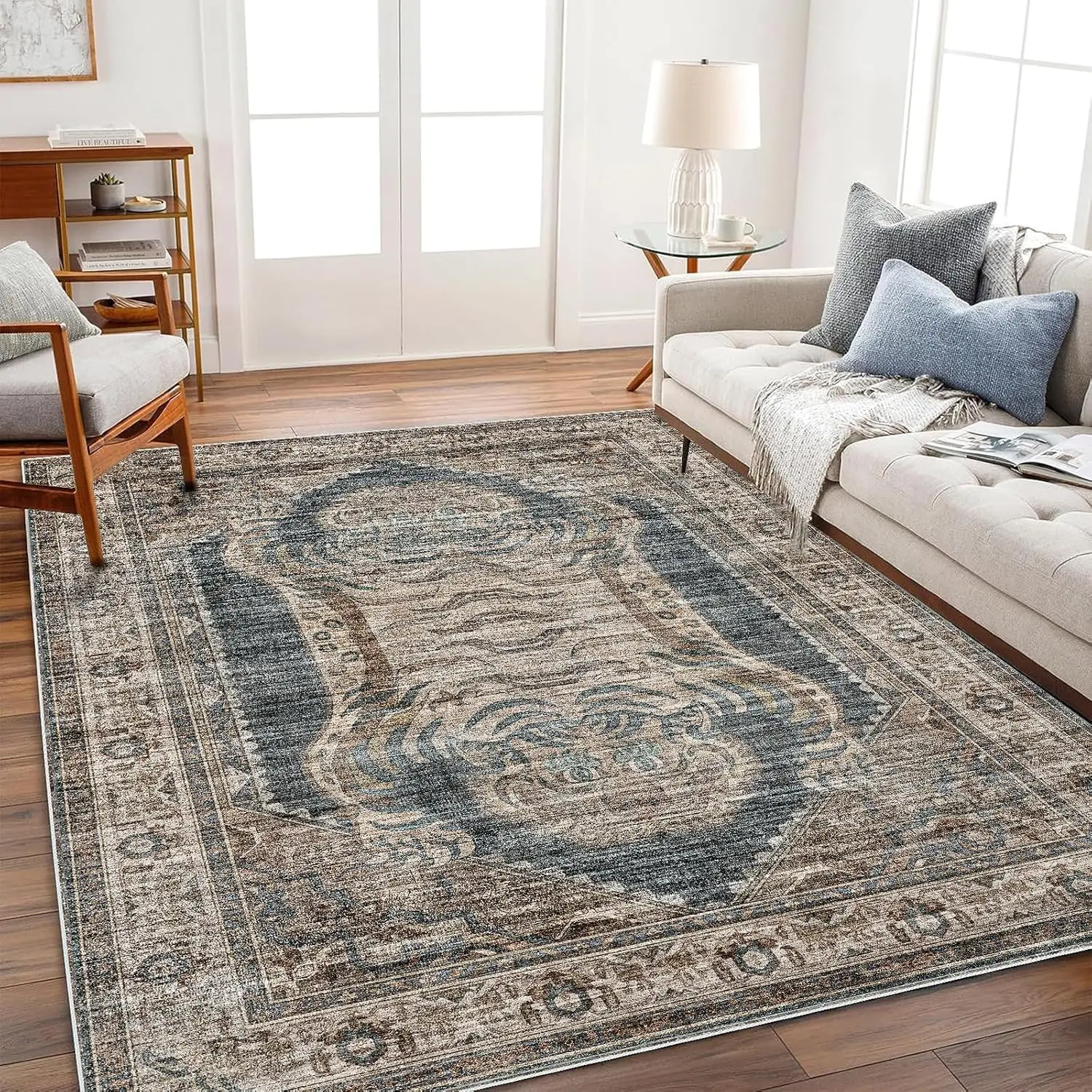 Vintage Traditional Rugs Living Room Large Area Carpet Distressed Persian Home Decoration Mat Bedroom Rug Machine-washable Mats