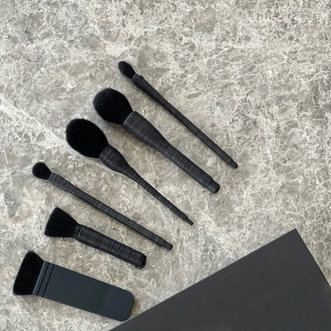 Conjunto de escova de lã artesanal de 6 peças, mini portátil de alta qualidade, pó solto, pincel de contorno, pincel pontilhado, sombra, ferramentas profissionais