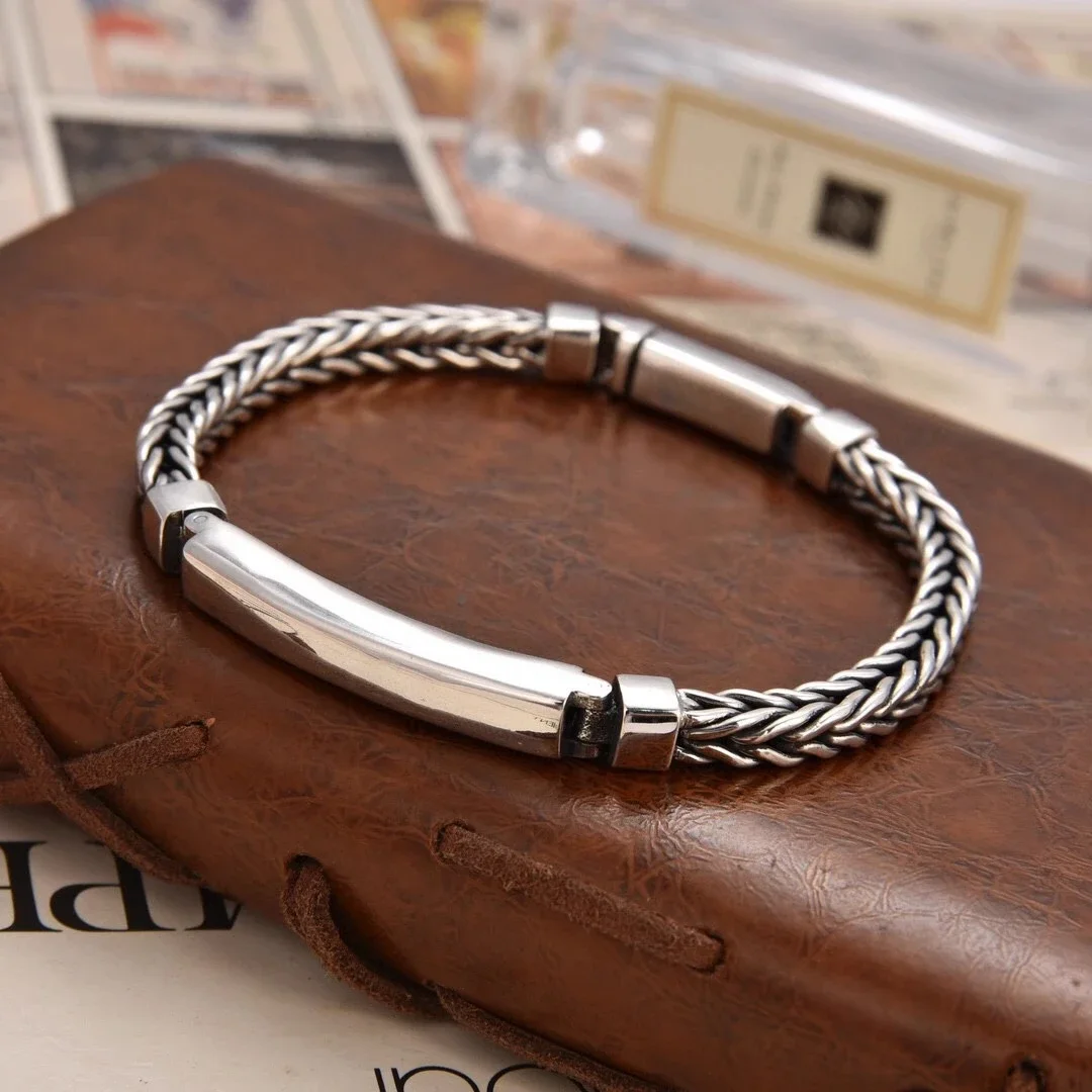 New Silver Color Smooth Simple Handwoven Bracelet for Man Chain with A Width of 5m Versatile Classic Handicrafts Jewelry
