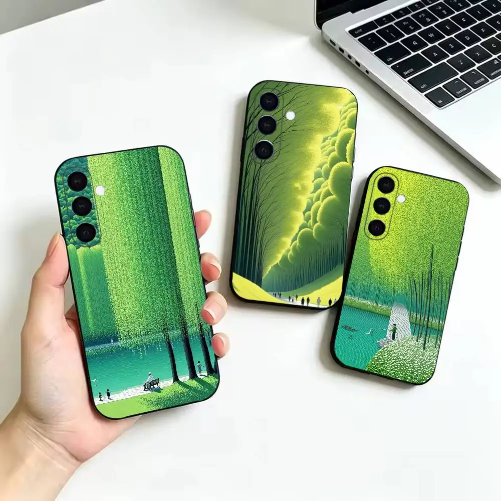 boho nature Soft Black Cover, Fit for Samsung Galaxy A02S,A12,A22,A32,A42,A52,A21S,A31,A41,A51,A71,A72,A73,A30S