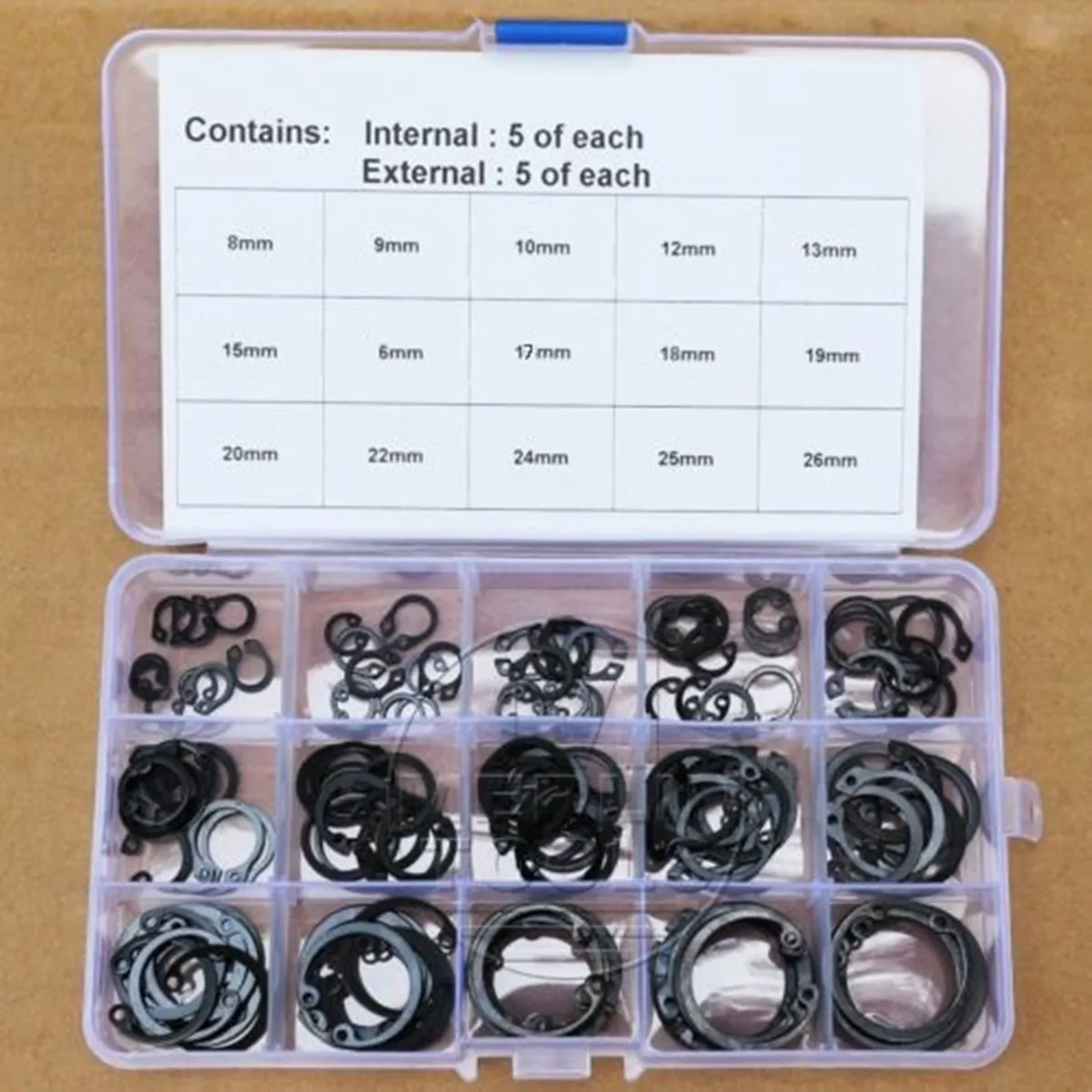 

150Pcs 7mm - 26mm Steel Circlip Retaining Ring Snap Ring Assortment Kit