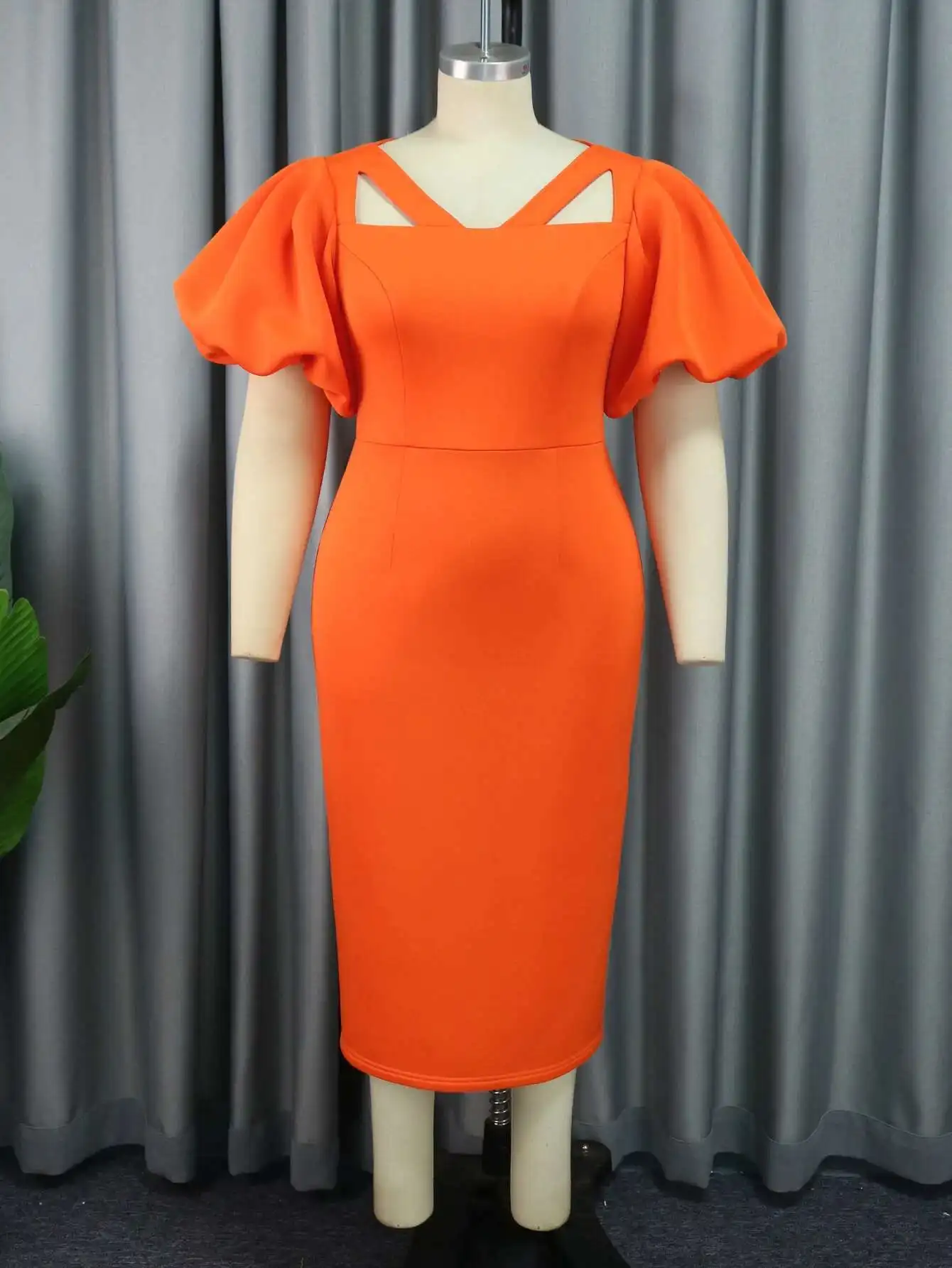 

030823 Am Hollow Out Neck Lantern Sleeve Dress Gift Waist-cinching Women's Long Dress Dresses Party Summer Elegantes Casual Y2k