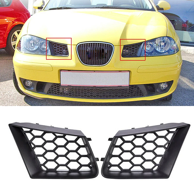 1 Pair Car Front Bumper Upper Grilles Cover Matte Black For Seat Ibiza Cordoba Typ 6L 2002 2003 2004 2005 2006 2007 2008 2009