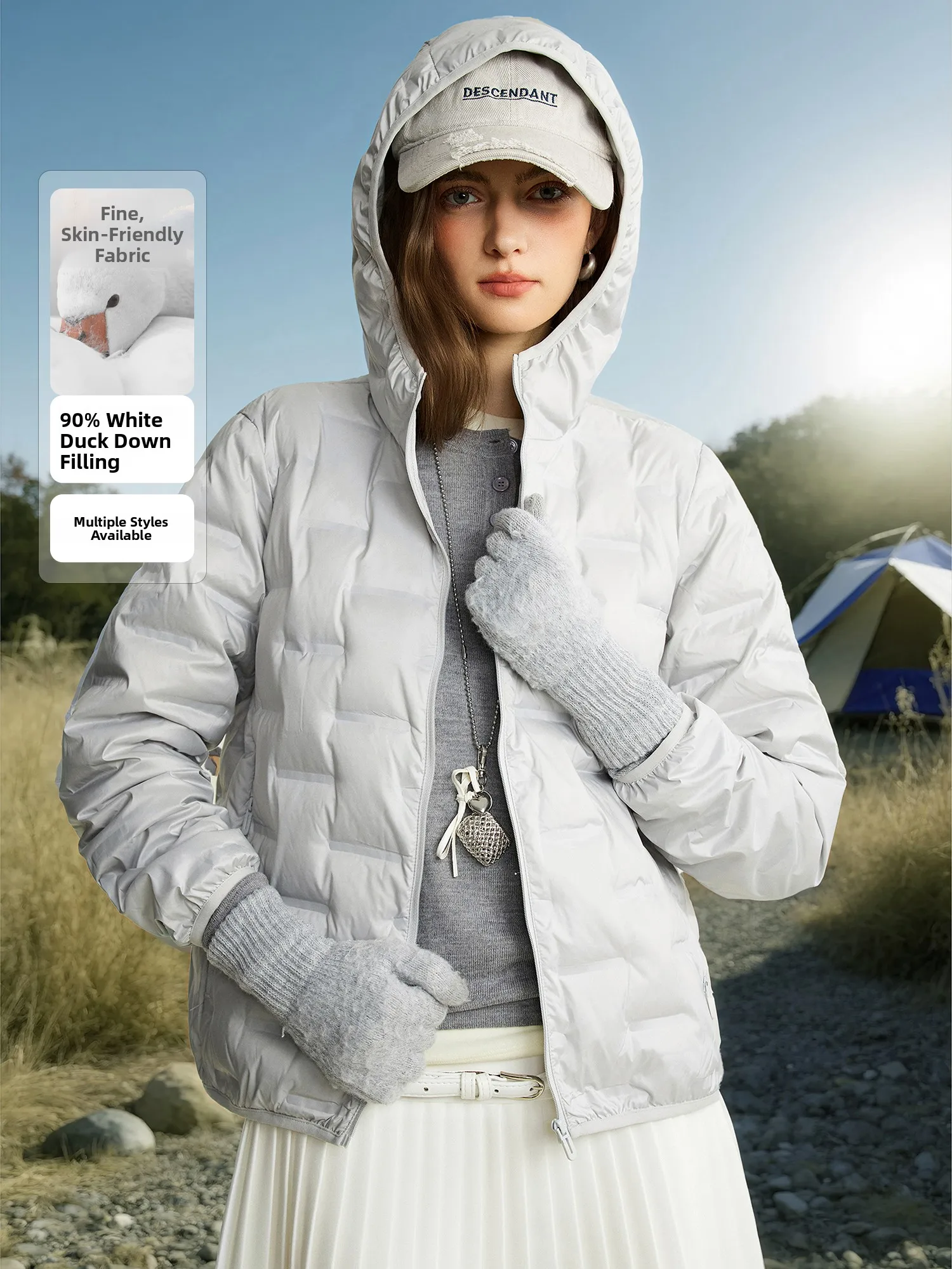 

Куртка NAGUAGU Pumpkin Valley Lightweight Capsule 90 White Du down с капюшоном и воротником-стойкой, осенне-зимняя, из полиэфирного волокна, с длинными рукавами