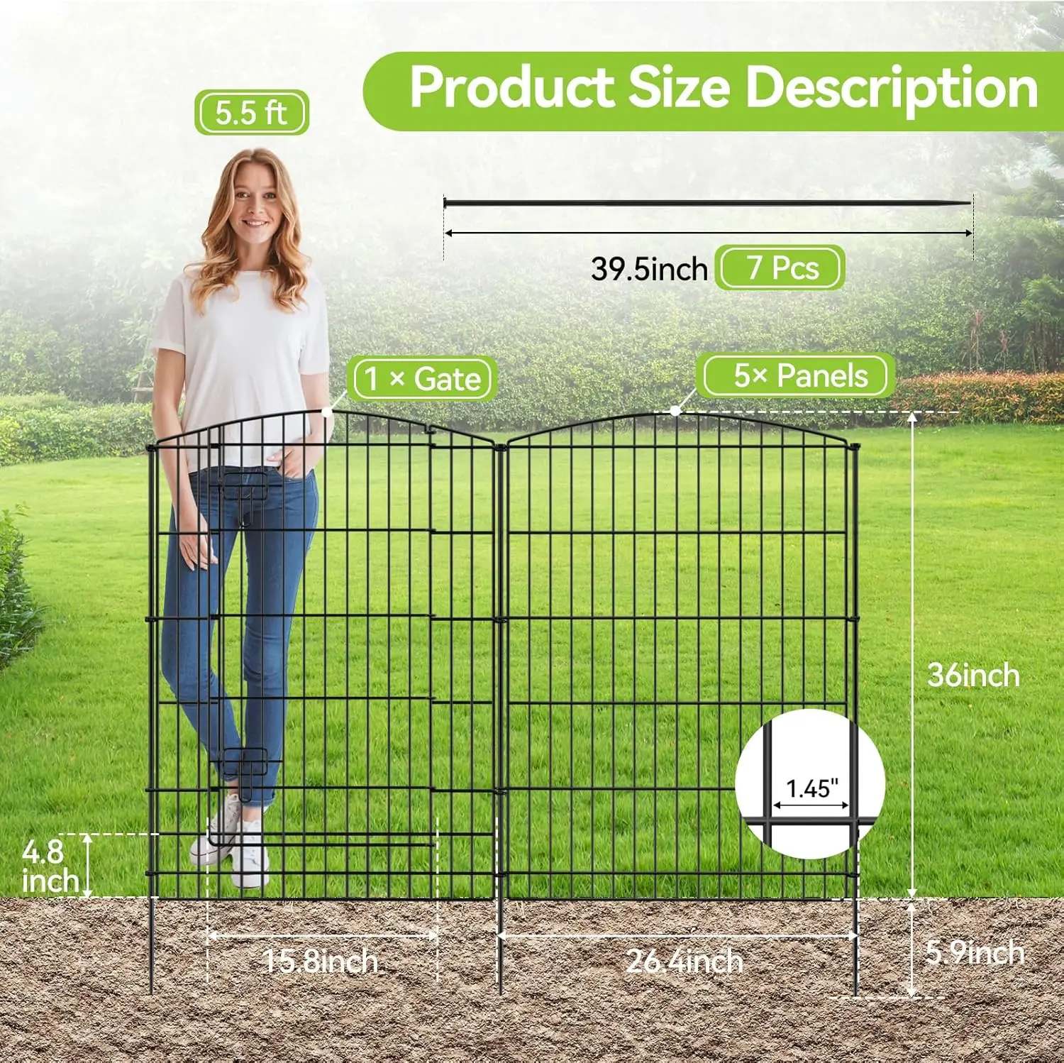 Decorative Garden Fence 6 Panels 13ft (L)×36in (H) Animal Barrier Fences with 5 Panels + 1 Gate, No Dig Garden Fencing Rustproof